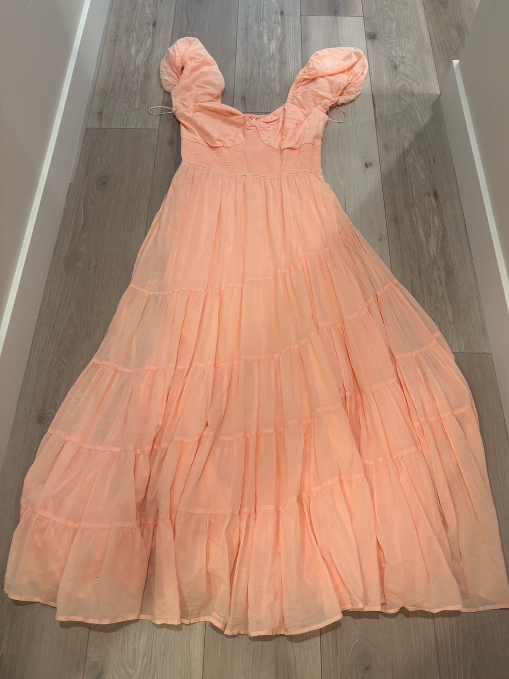 Free People Peach Tiered Maxi Dress with Puff Sleeves - Picture 5 of 13